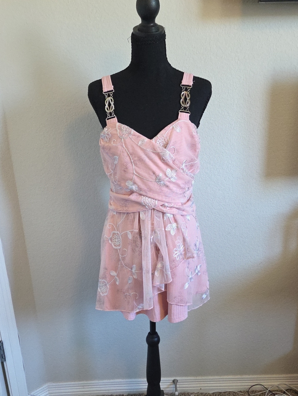 Rosegal Pink Floral Embroidered Crossover Top Camisole Rhinestone Straps 2XL
